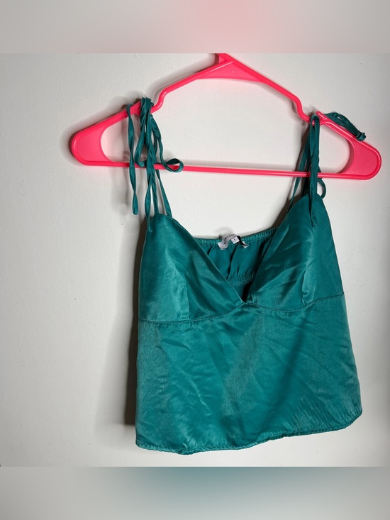 WeWoreWhat Tops - WeWoreWhat teal green satin tie shoulder camisole